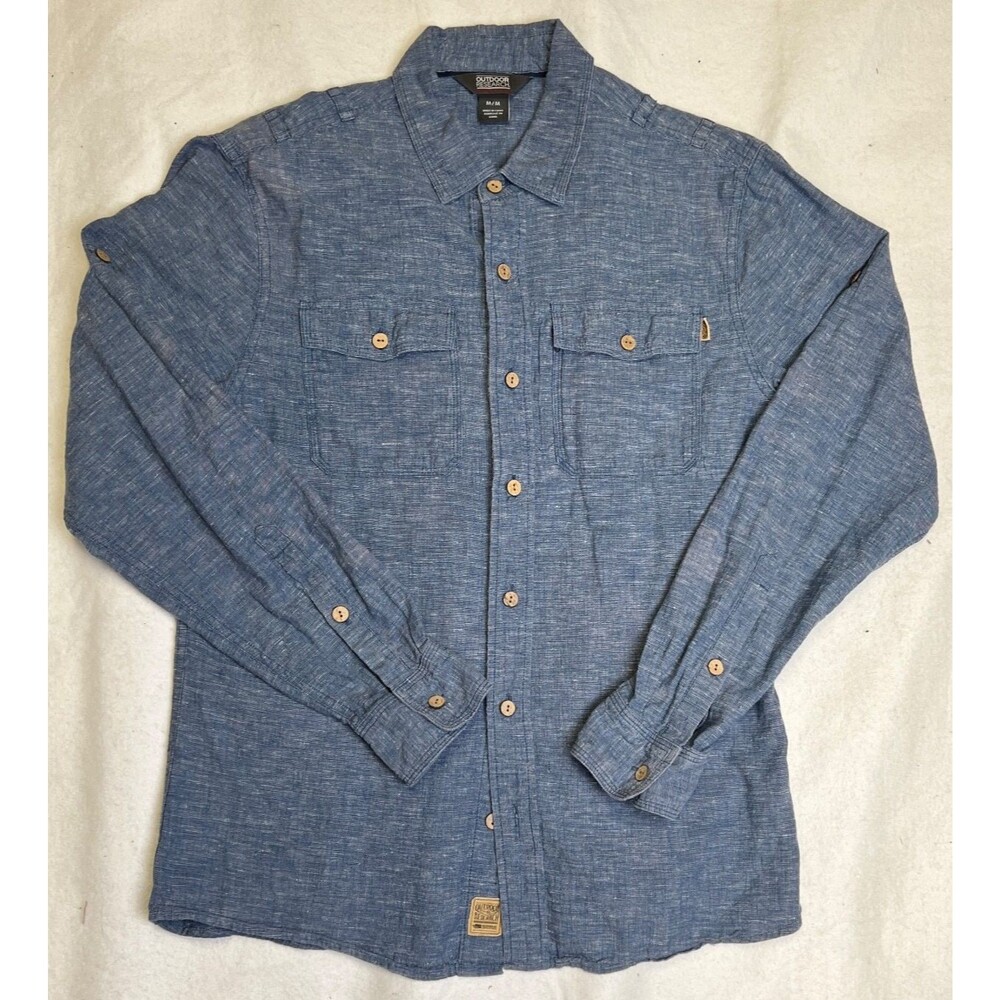 Outdoor Research Harrelson Long Sleeve Button Up Blue Shirt Men's M/M Hemp Blend